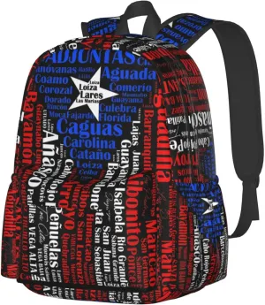 Puerto Rican Flag Towns Cities Of Puerto Rico Laptop Backpack Work Travel Backpacks Business Rucksack Casual Outdoor Daypack with Adjustable Strap Bags for Sports Office Gym Hiking