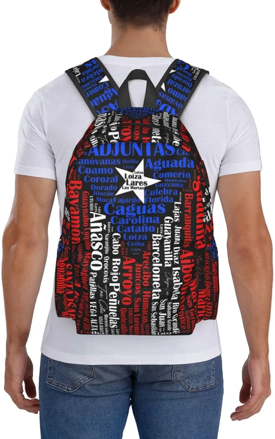 Puerto Rican Flag Towns Cities Of Puerto Rico Laptop Backpack Work Travel Backpacks Business Rucksack Casual Outdoor Daypack with Adjustable Strap Bags for Sports Office Gym Hiking