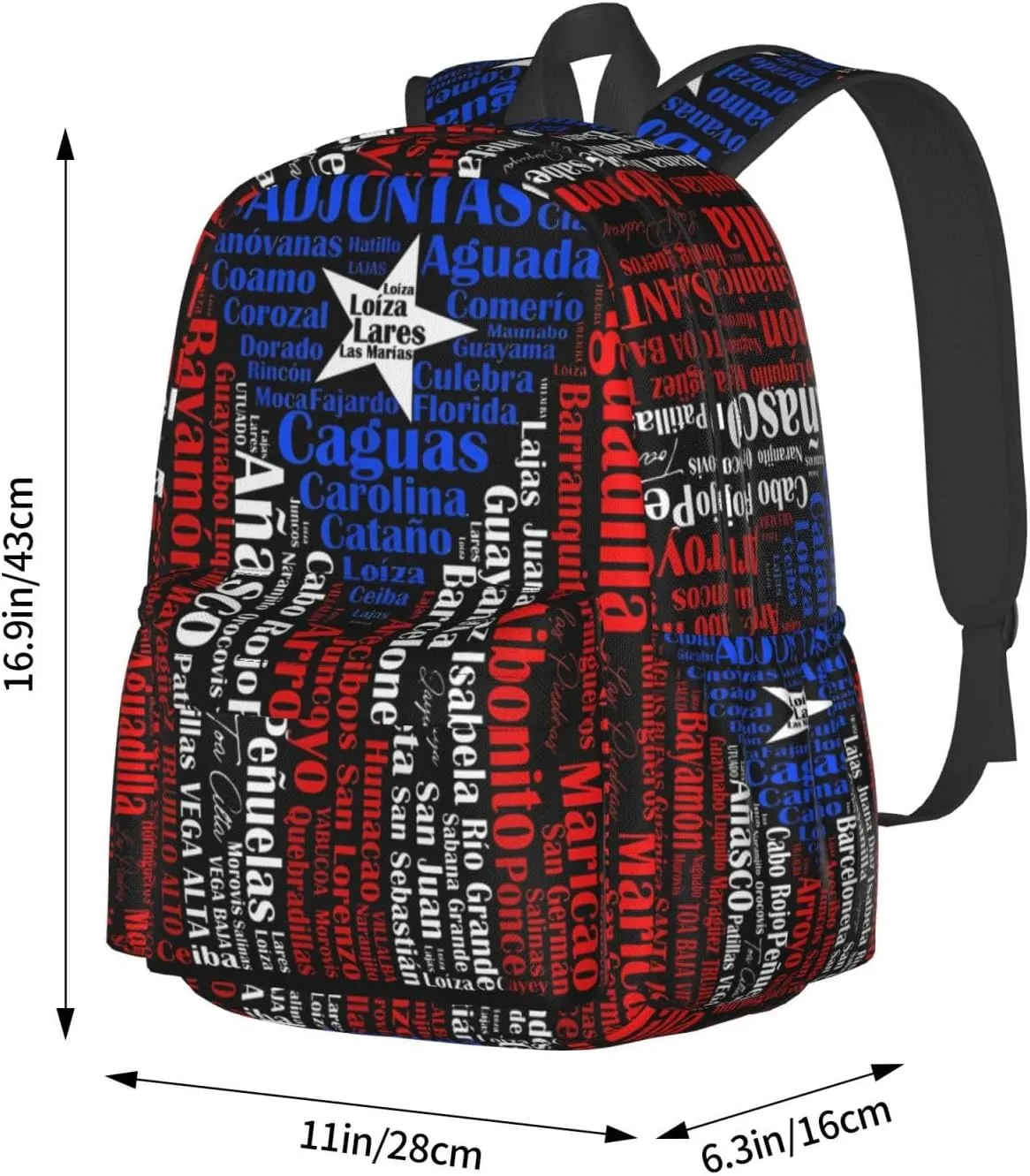 Puerto Rican Flag Towns Cities Of Puerto Rico Laptop Backpack Work Travel Backpacks Business Rucksack Casual Outdoor Daypack with Adjustable Strap Bags for Sports Office Gym Hiking