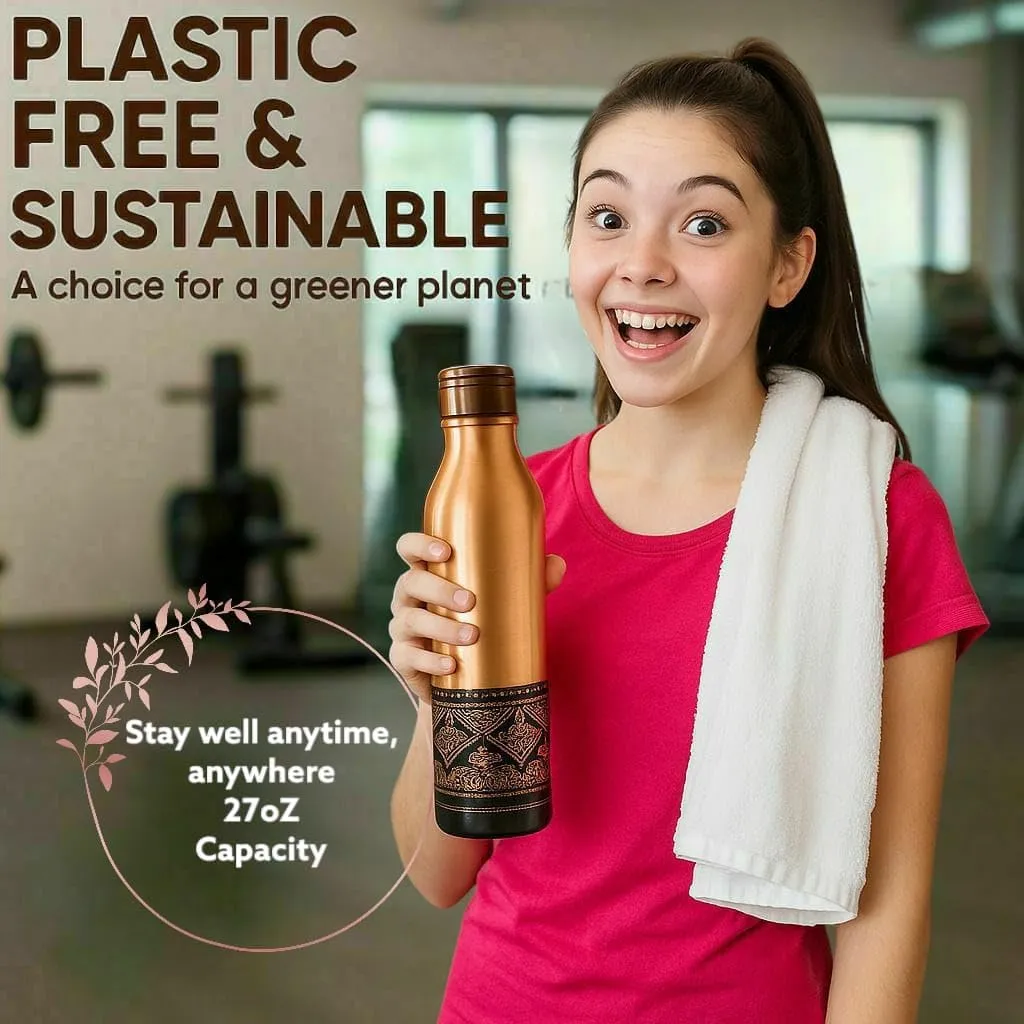 Pure Copper Water Bottle – 800ml / 27oz | Leak-Proof Ayurvedic Copper Bottle for Drinking Water | Handmade Design | BPA-Free