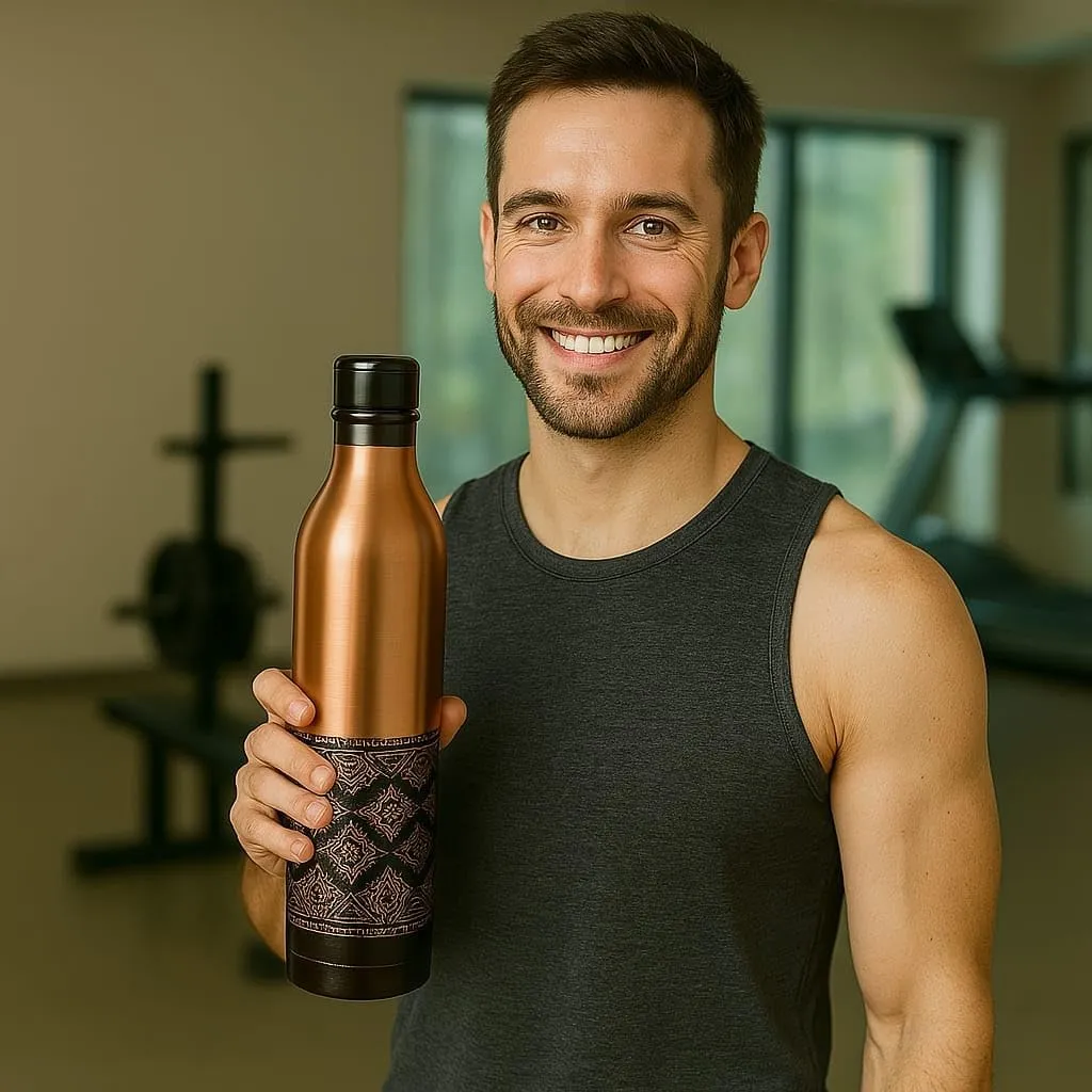 Pure Copper Water Bottle – 800ml / 27oz | Leak-Proof Ayurvedic Copper Bottle for Drinking Water | Handmade Design | BPA-Free