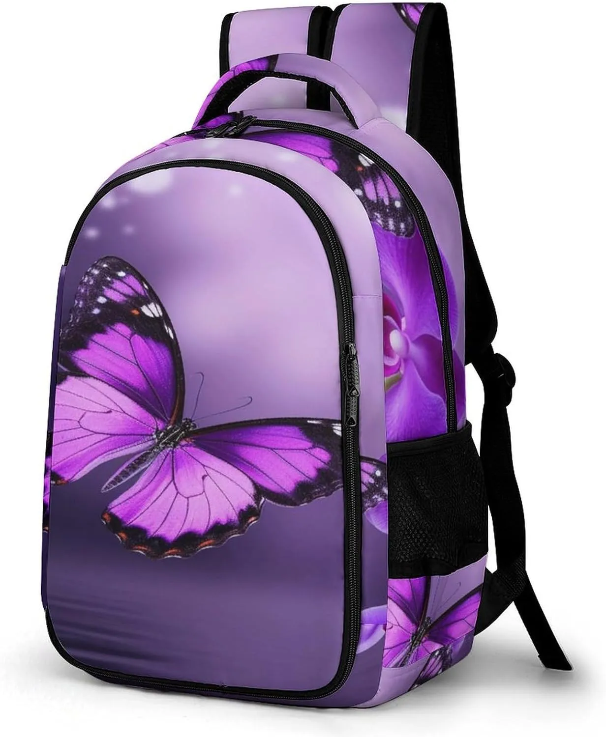 Purple Butterfly Travel Backpack Adjustable Computer Bag Casual Travel Daypack Satchel Backpack Unisex