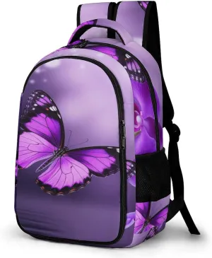 Purple Butterfly Travel Backpack Adjustable Computer Bag Casual Travel Daypack Satchel Backpack Unisex