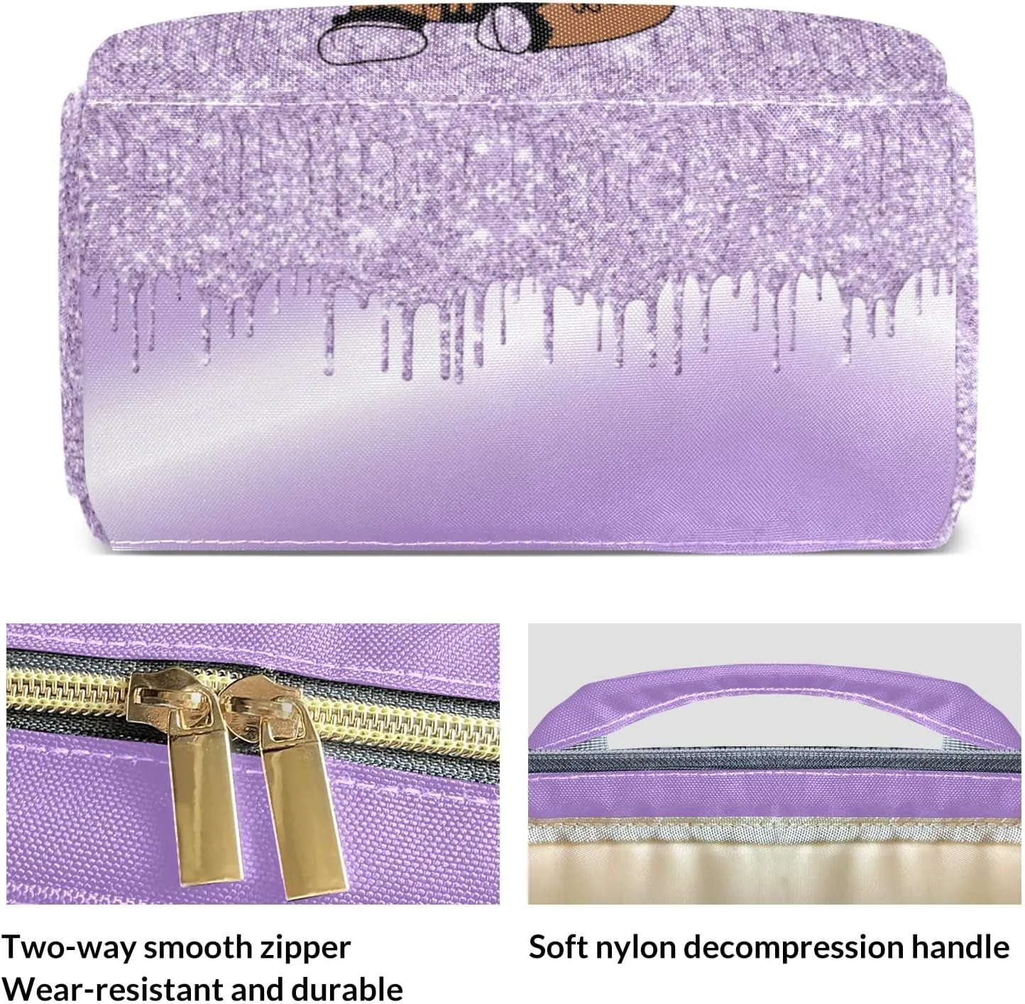 Purple Glitter Print Mummy Bags Custom with Name Personalized Diaper Bags Backpack Presents