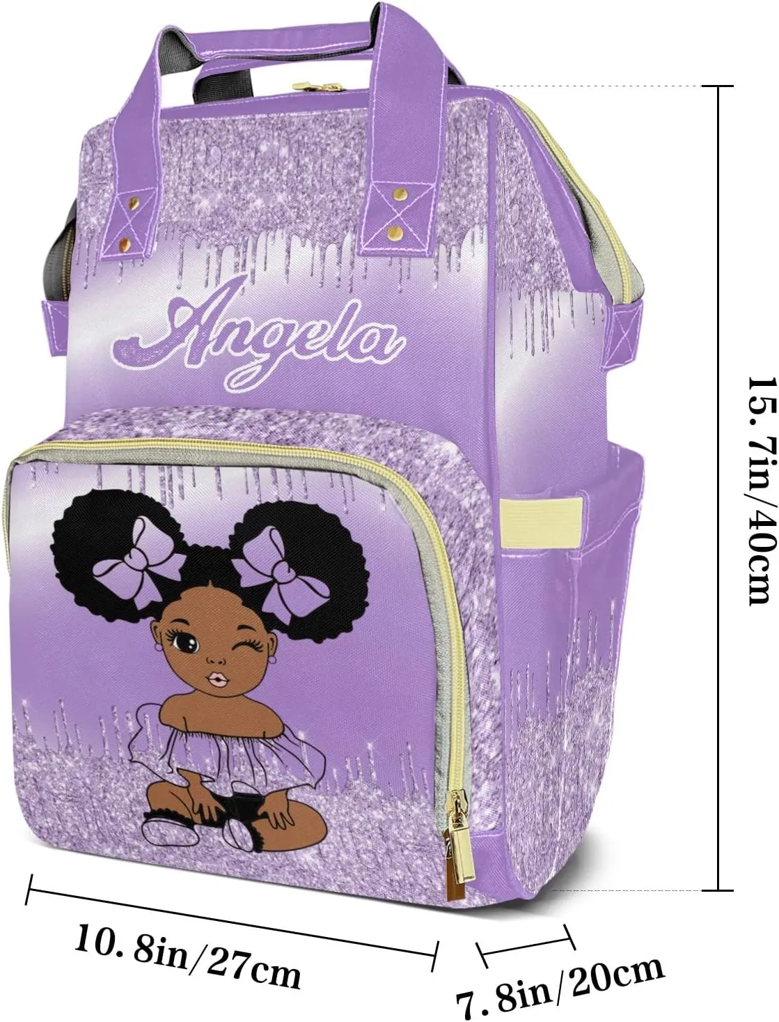 Purple Glitter Print Mummy Bags Custom with Name Personalized Diaper Bags Backpack Presents