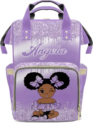 Purple Glitter Print Mummy Bags Custom with Name Personalized Diaper Bags Backpack Presents