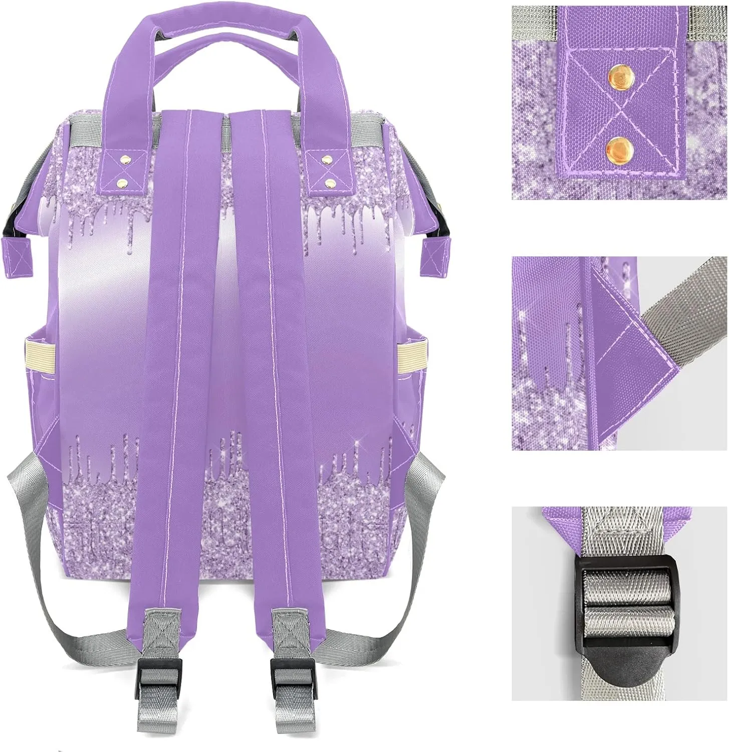 Purple Glitter Print Mummy Bags Custom with Name Personalized Diaper Bags Backpack Presents
