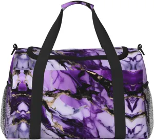 Purple Marble Travel Bag, Weekender Bags For Women Men For Outdoor Adventures, Ideal For Camping And Hiking