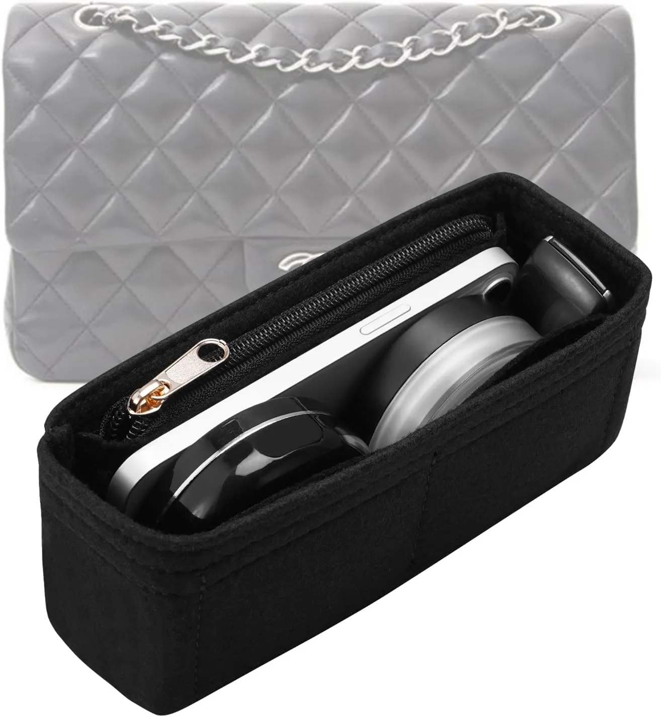 Purse Organizer Insert for Chanel Classic Flap Large Bag Organizer Insert Handbag (Black, Large)