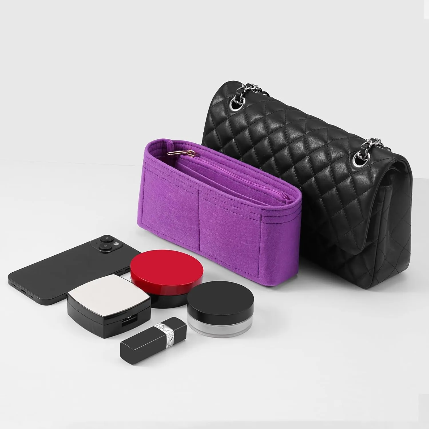 Purse Organizer Insert for Chanel Classic Flap Medium Bag Organizer Insert Handbag (Violet, Medium)