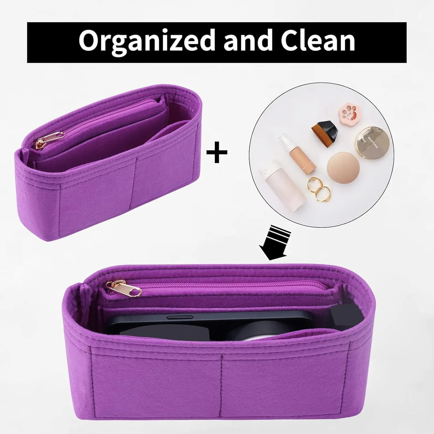 Purse Organizer Insert for Chanel Classic Flap Medium Bag Organizer Insert Handbag (Violet, Medium)