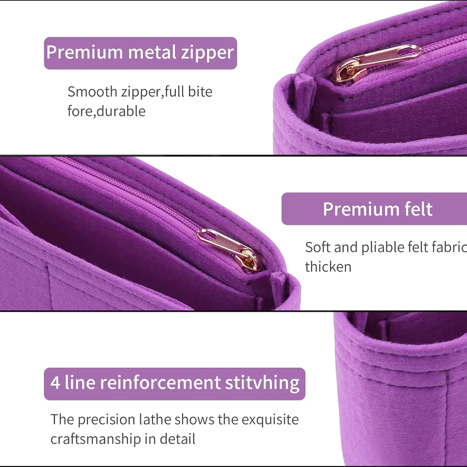 Purse Organizer Insert for Chanel Classic Flap Medium Bag Organizer Insert Handbag (Violet, Medium)