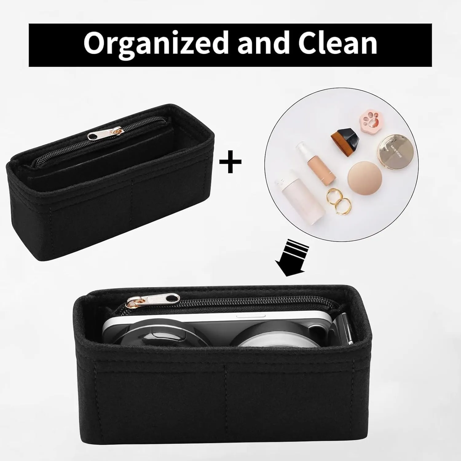 Purse Organizer Insert for Chanel Classic Flap Small Bag Organizer Insert Handbag (Black, Small)