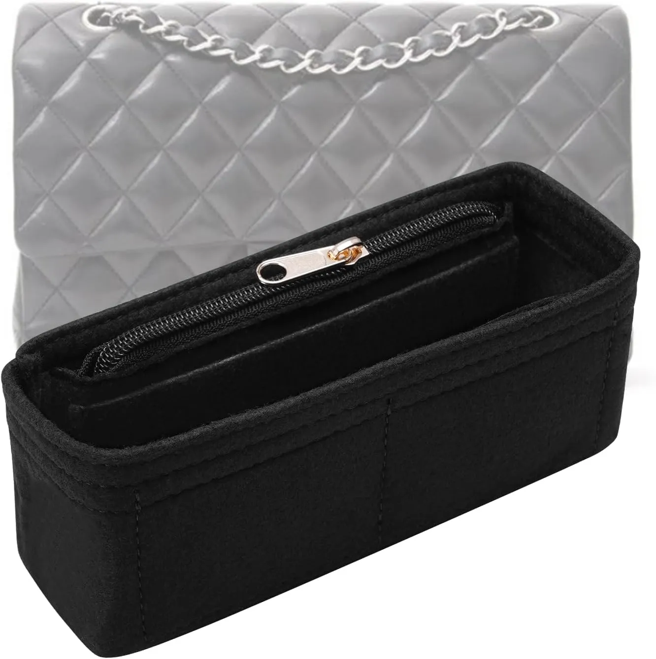 Purse Organizer Insert for Chanel Classic Flap Small Bag Organizer Insert Handbag (Black, Small)