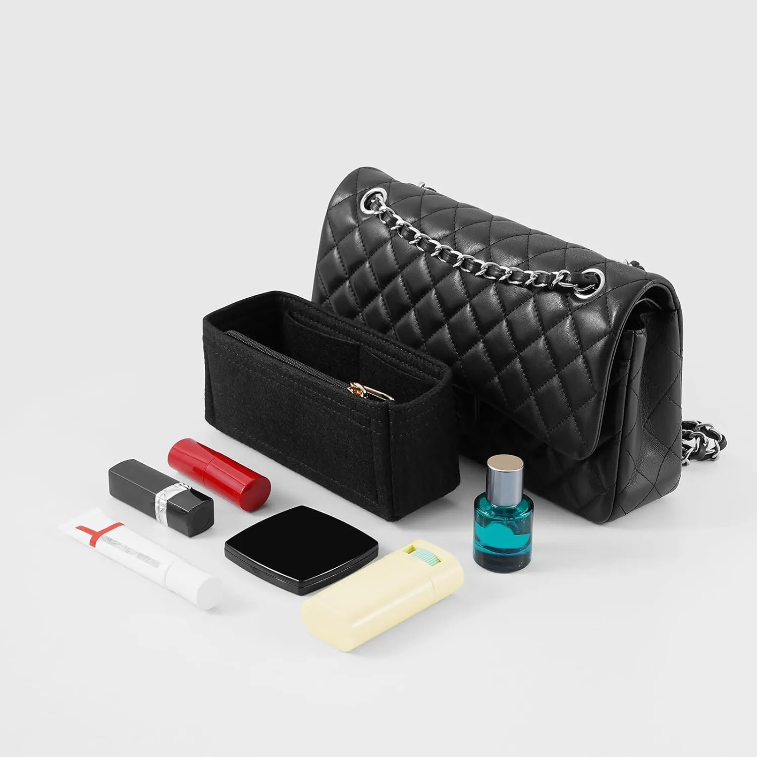 Purse Organizer Insert for Chanel Classic Flap Small Bag Organizer Insert Handbag (Black, Small)