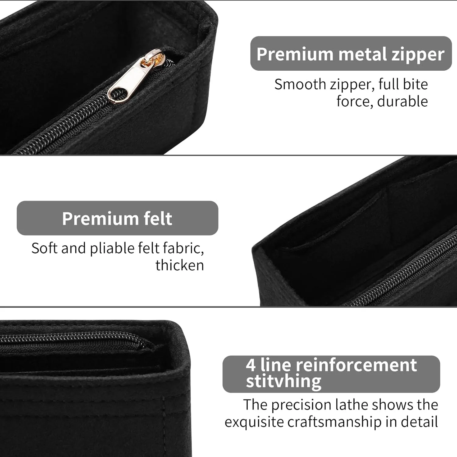 Purse Organizer Insert for Chanel Classic Flap Small Bag Organizer Insert Handbag (Black, Small)