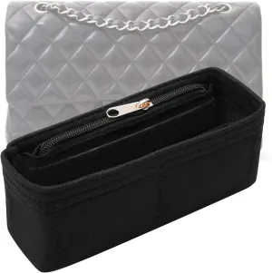 Purse Organizer Insert for Chanel Classic Flap Small Bag Organizer Insert Handbag (Black, Small)