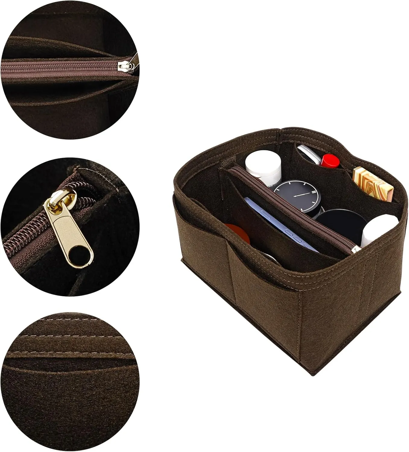 Purse Organizer Insert for LV Noe NM Bucket Bags,Tote Bag Organizer with zipper insert (Brown, Medium)