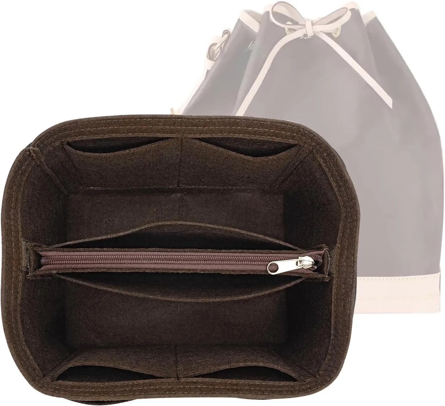 Purse Organizer Insert for LV Noe NM Bucket Bags,Tote Bag Organizer with zipper insert (Brown, Medium)