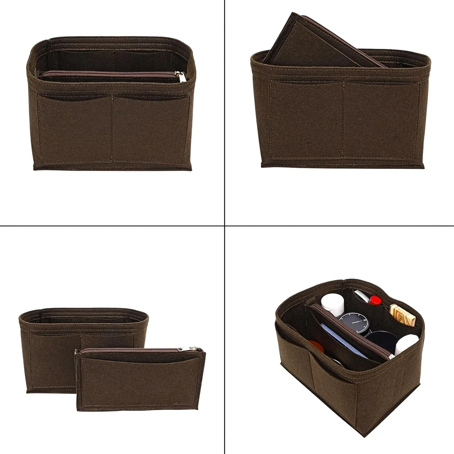 Purse Organizer Insert for LV Noe NM Bucket Bags,Tote Bag Organizer with zipper insert (Brown, Medium)
