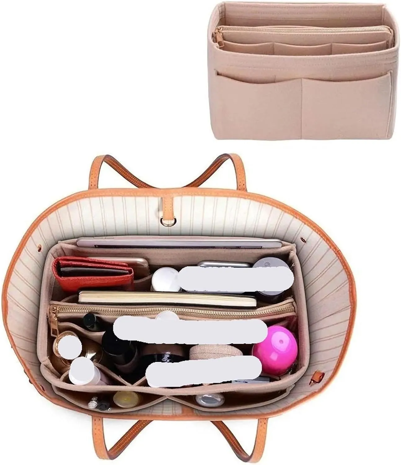 Purse Organizer Insert Make Up Organizer Insert Bag For Handbag, Felt Bag With Zipper, Travel Inner Purse, Fit Cosmetic Bags(Color-B1,30x16x16cm)