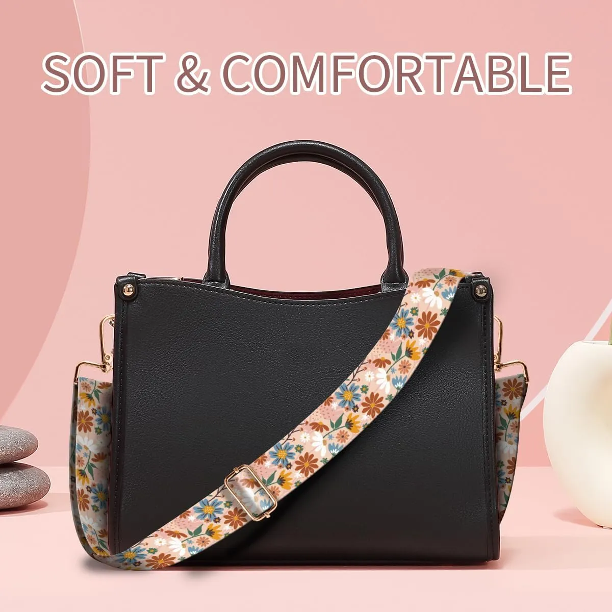 Purse Strap Replacement Crossbody, 3.8cm Wide Shoulder Strap Adjustable Replacement Belt Gold Buckle, Handbag Crossbody Bag Strap Luxury Colorful Flowers