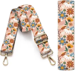 Purse Strap Replacement Crossbody, 3.8cm Wide Shoulder Strap Adjustable Replacement Belt Gold Buckle, Handbag Crossbody Bag Strap Luxury Colorful Flowers