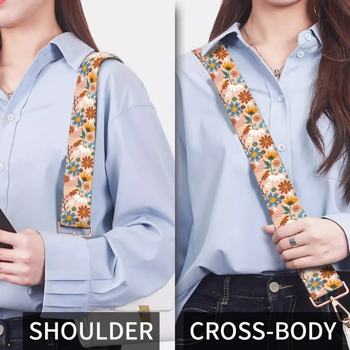 Purse Strap Replacement Crossbody, 3.8cm Wide Shoulder Strap Adjustable Replacement Belt Gold Buckle, Handbag Crossbody Bag Strap Luxury Colorful Flowers