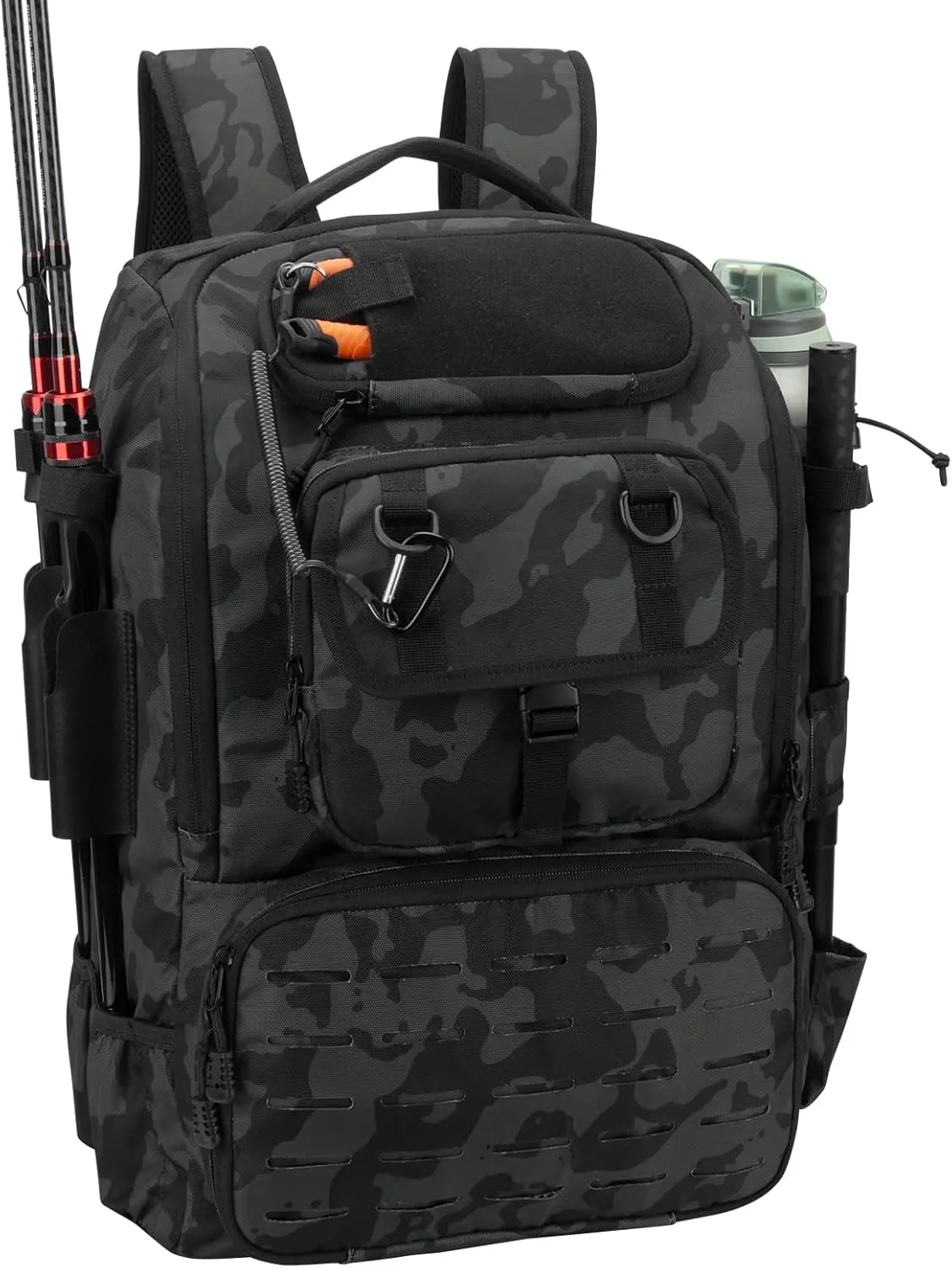 Pyrrhus 40L Fishing Backpack with Rod Holders & Insulated Cooler Compartment, Camping Cooler Tackle Storage for Anglers