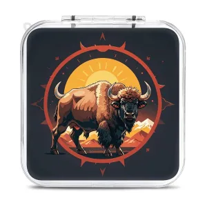 QMNBTES American Bison Switch Game Case Switch Game Holder Cartridge Case Storage 12 Games & 2 Micro Sd Card Slots, Travel Carry Cases, Portable Games Card Storage, Hard Shell, Buckle Closure