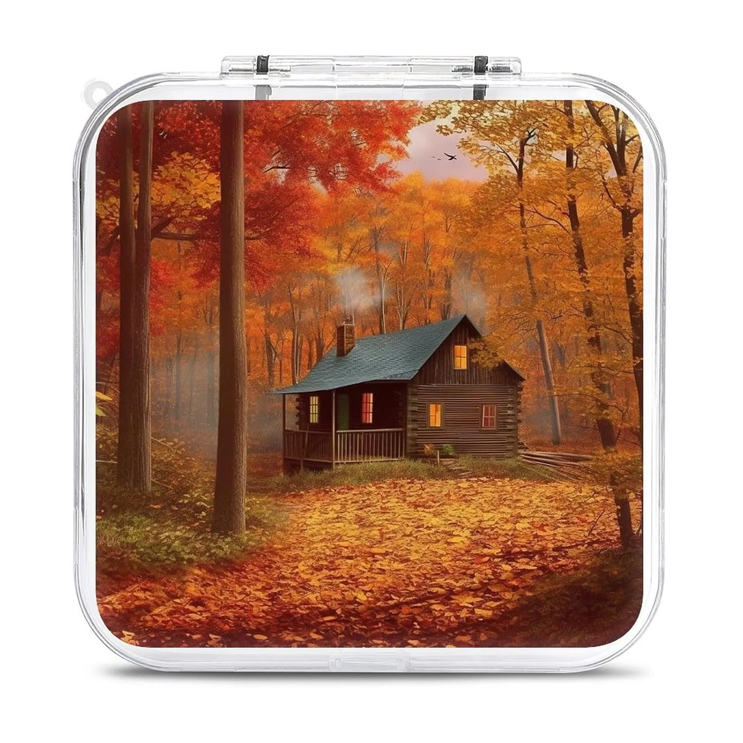 QMNBTES Autumn Woods Cabin Switch Game Case Switch Game Holder Cartridge Case Storage 12 Games & 2 Micro Sd Card Slots, Travel Carry Cases, Portable Games Card Storage, Hard Shell, Buckle Closure