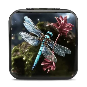 QMNBTES Blue Dragonfly Switch Game Case Switch Game Holder Cartridge Case Storage 24 Games & 2 Micro Sd Card Slots, Travel Carry Cases, Portable Games Card Storage, Hard Shell, Buckle Closure