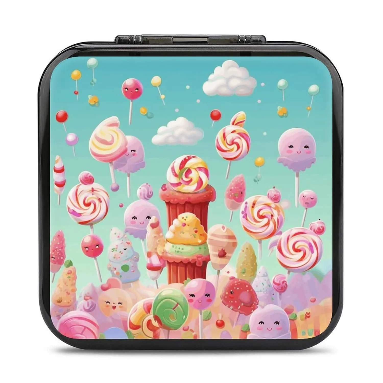 QMNBTES Candy Happy Switch Game Case Switch Game Holder Cartridge Case Storage 24 Games & 2 Micro Sd Card Slots, Travel Carry Cases, Portable Games Card Storage, Hard Shell, Buckle Closure