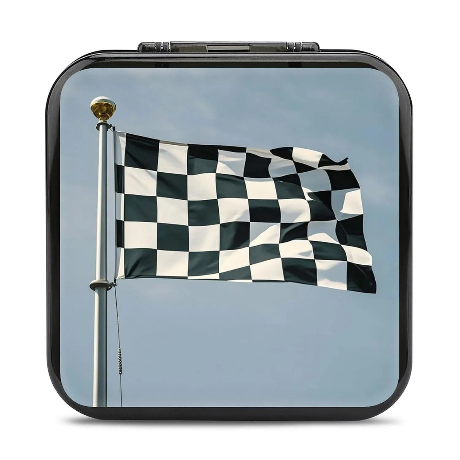 QMNBTES Checkered Flag Racing Switch Game Case Switch Game Holder Cartridge Case Storage 24 Games & 2 Micro Sd Card Slots, Travel Carry Cases, Portable Games Card Storage, Hard Shell, Buckle Closure