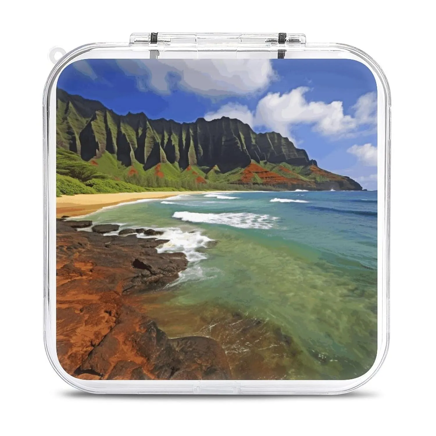 QMNBTES Kauai Hawaii Seashore Switch Game Case Switch Game Holder Cartridge Case Storage 12 Games & 2 Micro Sd Card Slots, Travel Carry Cases, Portable Games Card Storage, Hard Shell, Buckle Closure