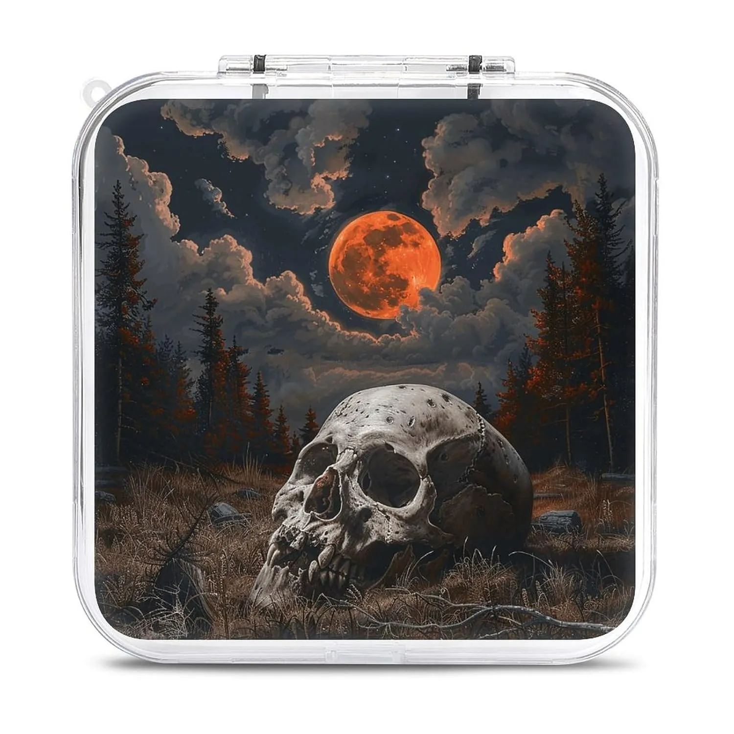 QMNBTES Night And Skull Switch Game Case Switch Game Holder Cartridge Case Storage 12 Games & 2 Micro Sd Card Slots, Travel Carry Cases, Portable Games Card Storage, Hard Shell, Buckle Closure