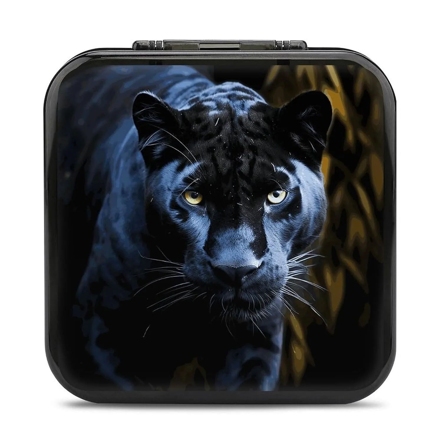 QMNBTES Panther With Blue Eyes Switch Game Case Switch Game Holder Cartridge Case Storage 24 Games & 2 Micro Sd Card Slots, Travel Carry Cases, Portable Games Card Storage, Hard Shell, Buckle Closure