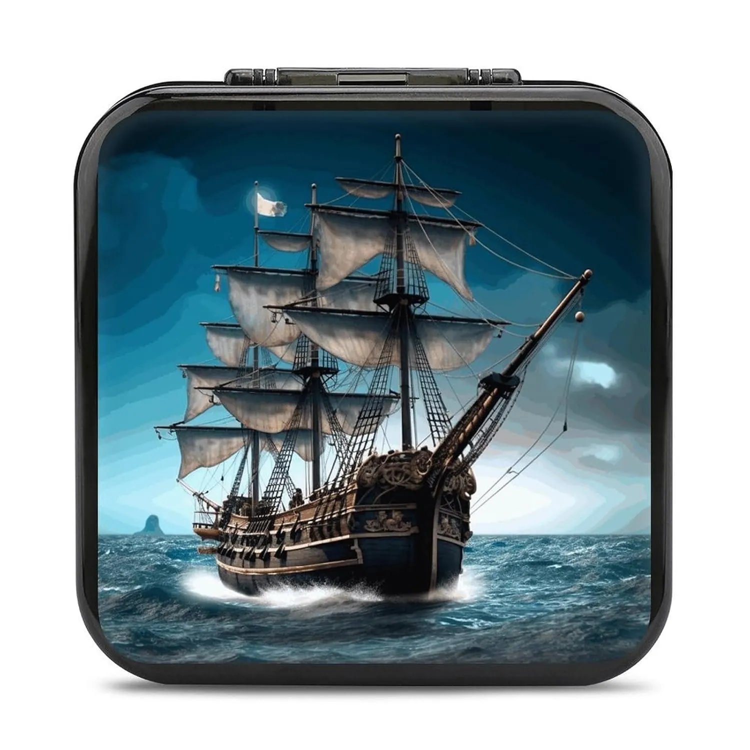 QMNBTES Pirate Ship Switch Game Case Switch Game Holder Cartridge Case Storage 24 Games & 2 Micro Sd Card Slots, Travel Carry Cases, Portable Games Card Storage, Hard Shell, Buckle Closure