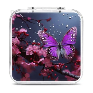 QMNBTES Purple Plum Butterfly Switch Game Case Switch Game Holder Cartridge Case Storage 12 Games & 2 Micro Sd Card Slots, Travel Carry Cases, Portable Games Card Storage, Hard Shell, Buckle Closure