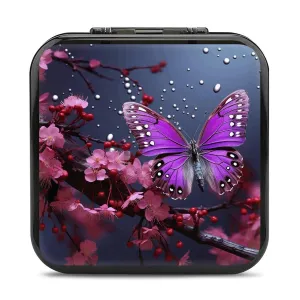 QMNBTES Purple Plum Butterfly Switch Game Case Switch Game Holder Cartridge Case Storage 24 Games & 2 Micro Sd Card Slots, Travel Carry Cases, Portable Games Card Storage, Hard Shell, Buckle Closure