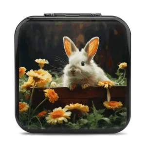 QMNBTES Rabbit And Flower Switch Game Case Switch Game Holder Cartridge Case Storage 24 Games & 2 Micro Sd Card Slots, Travel Carry Cases, Portable Games Card Storage, Hard Shell, Buckle Closure