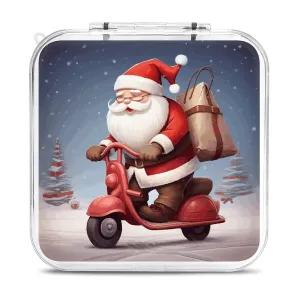QMNBTES Santa Claus on Scooter Switch Game Case Switch Game Holder Cartridge Case Storage 12 Games & 2 Micro Sd Card Slots, Travel Carry Cases, Portable Games Card Storage, Hard Shell, Buckle Closure