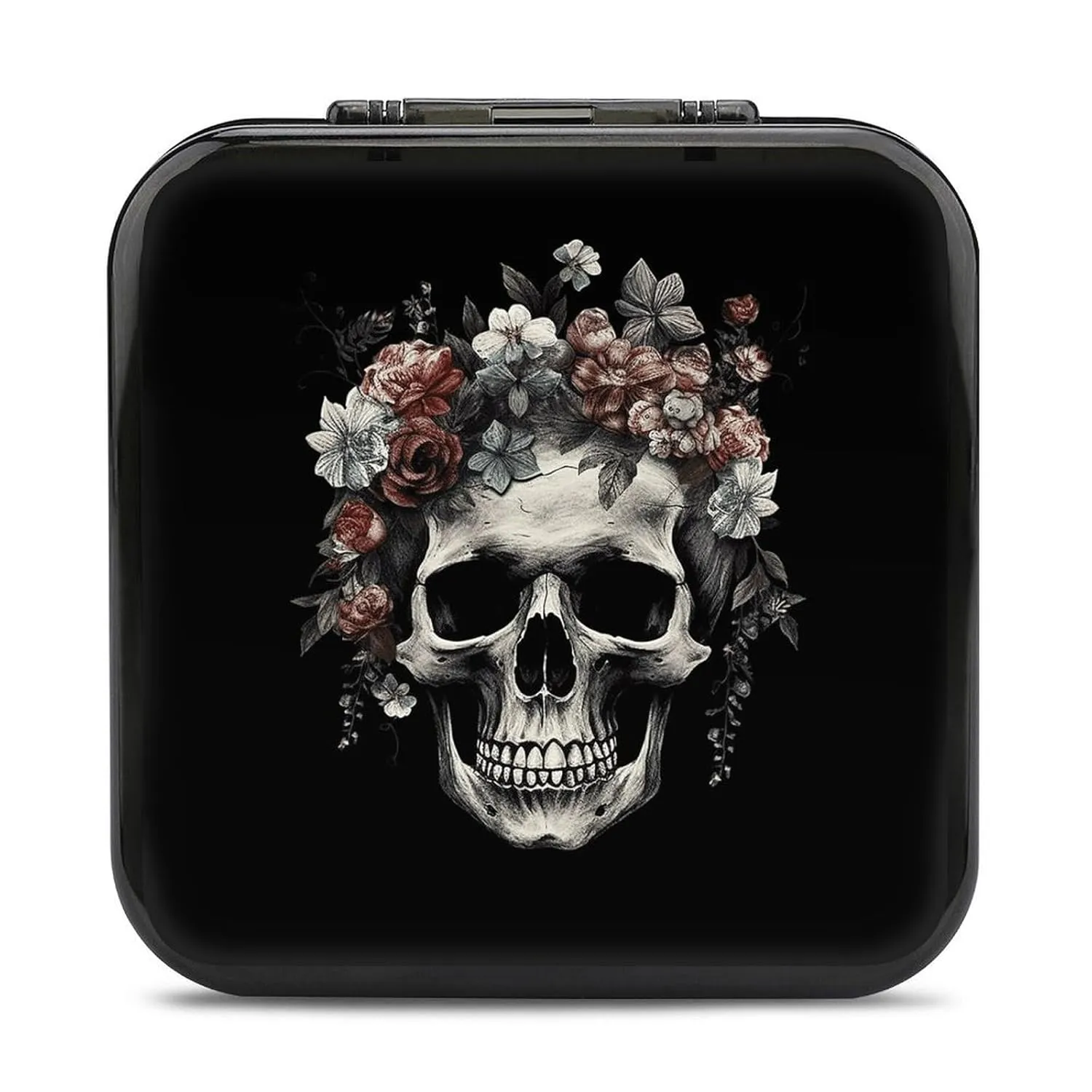 QMNBTES Skull in Darkness Switch Game Case Switch Game Holder Cartridge Case Storage 24 Games & 2 Micro Sd Card Slots, Travel Carry Cases, Portable Games Card Storage, Hard Shell, Buckle Closure