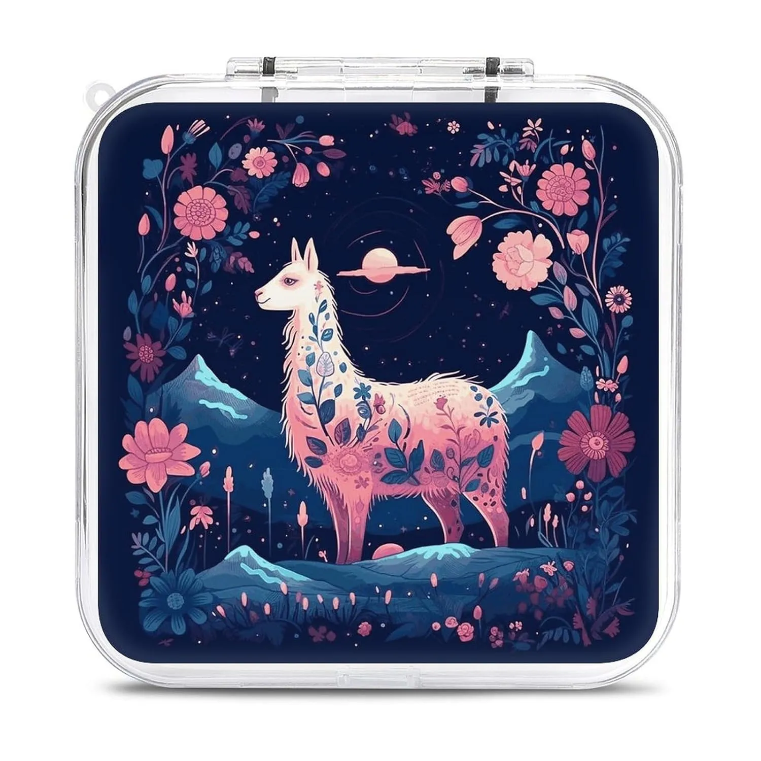 QMNBTES Starry Night Alpaca Switch Game Case Switch Game Holder Cartridge Case Storage 12 Games & 2 Micro Sd Card Slots, Travel Carry Cases, Portable Games Card Storage, Hard Shell, Buckle Closure