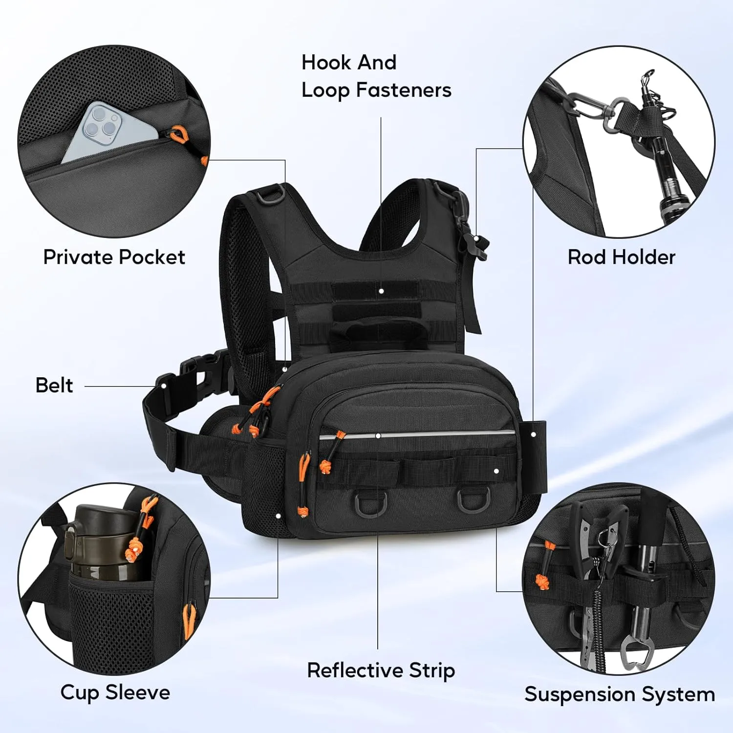 QualyQualy Fishing Chest Pack Tactical Chest Rig Fly Fishing Pack for Sports Outdoor with Compartment Adjustable Strap
