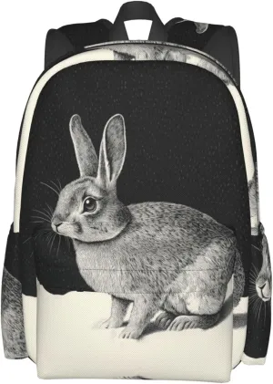 Rabbit Illustration Backpack Bookbag Waterproof Backpacks for Women Men Travel Backpack Laptop Backpacks Daypack Shoulder Bag