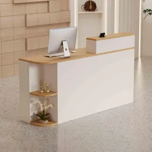 Reception Desk Counter Desk, Modern Front Desk Reception Room Table, Retail Counter with Display Shelf & Drawers, Simple Cashier Cabinet, for Store Shop Clinic Office(Gray