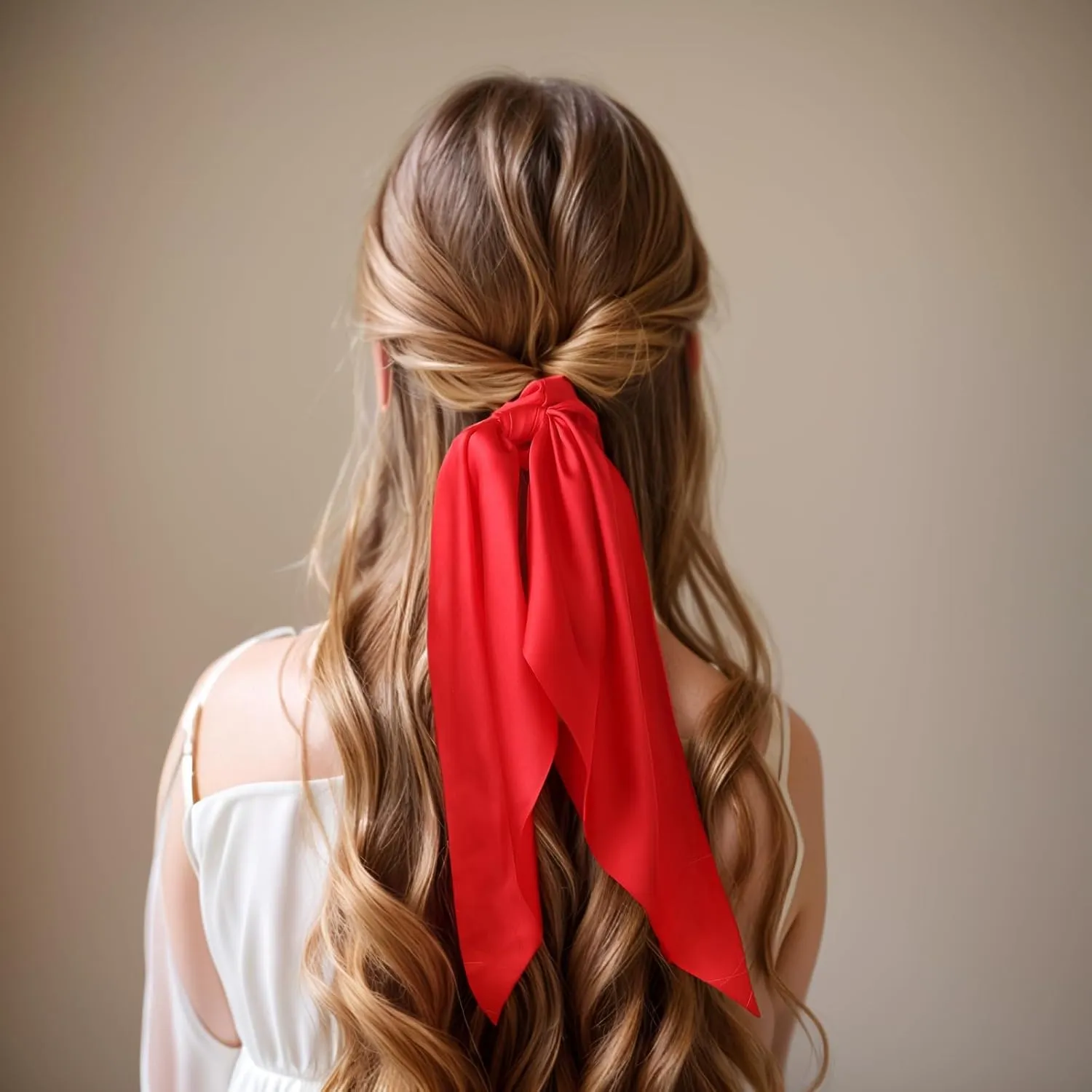 Red Scrunchie with Bow - 10 PCS Hair Bows for Women Satin Hair Ribbons & Bow Hair Ties Hair Accessories for Women (Red)