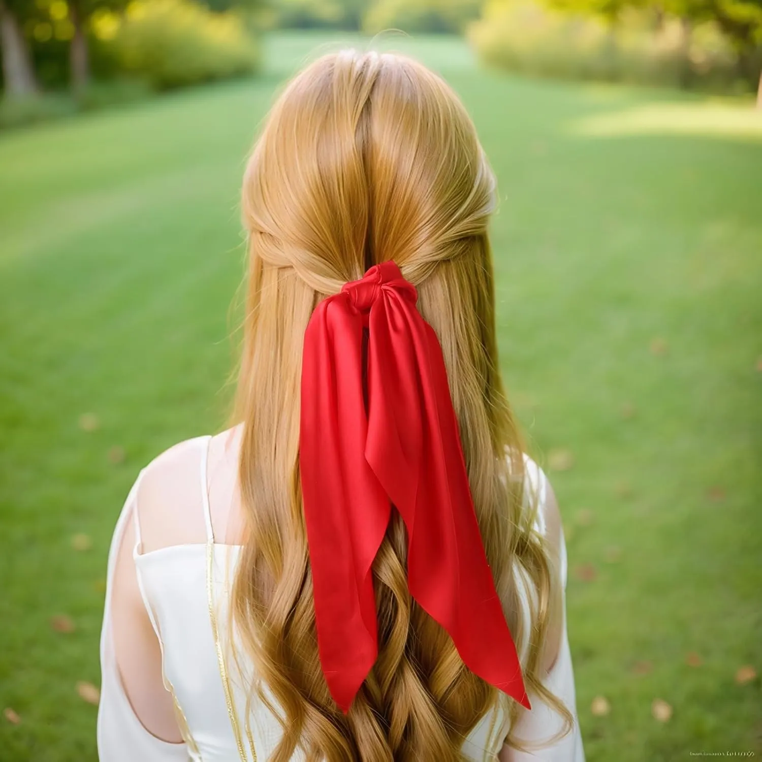 Red Scrunchie with Bow - 10 PCS Hair Bows for Women Satin Hair Ribbons & Bow Hair Ties Hair Accessories for Women (Red)