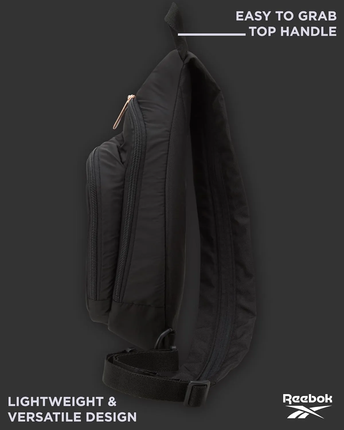 Reebok Men and Womens Crossbody Bag - Small Cross Body Bags for Women Backpack with Adjustable Strap for Travel and Gym, Black Madeline